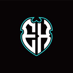 E X Initial logo design with a shield shape