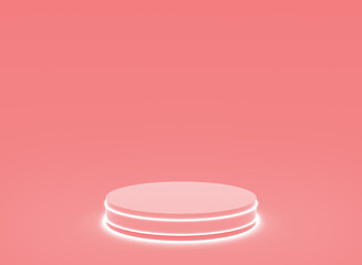 3d pink light glow ball in heart shape on pink color background. Abstract 3d isolated rendering concept valentines day.