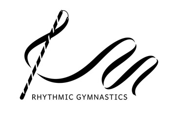 Ribbon on a stick, a subject for rhythmic gymnastics. Black on a white background. Vector image, isolated.