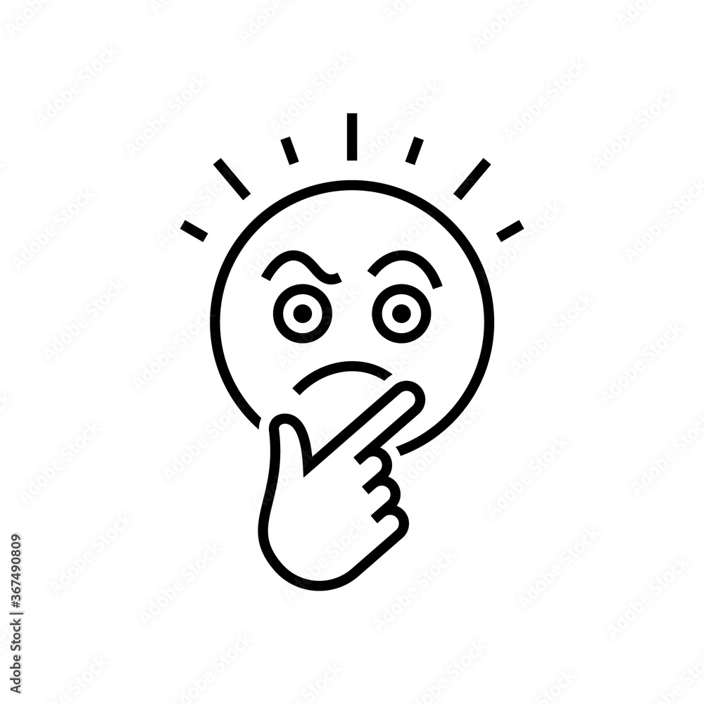 Sticker Thinking emoticon vector linear icon.