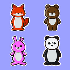 set of funny animals panda bunny bear fox cute sticker emoji