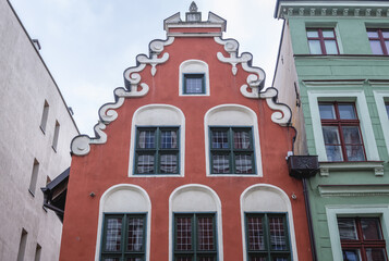 Fototapeta na wymiar Townhouse in Old Town of Torun historical city in north central Poland