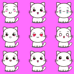 set of funny cartoon white cats cute emoji 