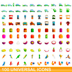 Fototapeta premium 100 universal icons set. Cartoon illustration of 100 universal icons vector set isolated on white background