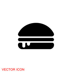 Burger icon, flat design Hamburger web icon. vector illustration