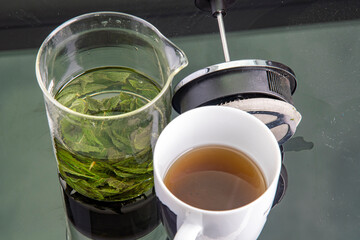 fresh tea from peppermint leaves is brewed