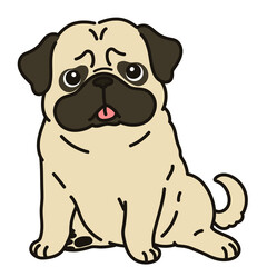 Outlined simple and cute pug sitting in front view