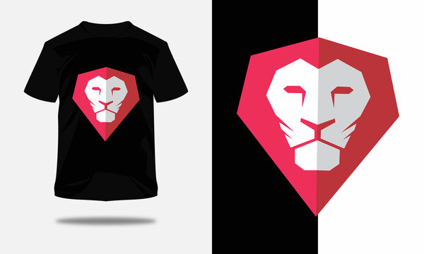 LION FACE LOGO WITH   T-SHIRT  DESIGN TEMPLATE.