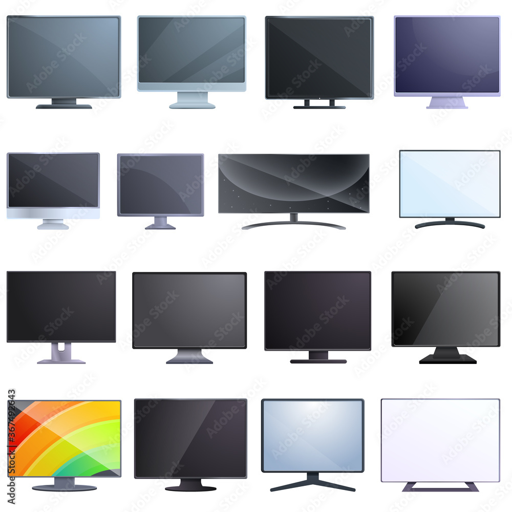 Poster monitor icons set. cartoon set of monitor vector icons for web design