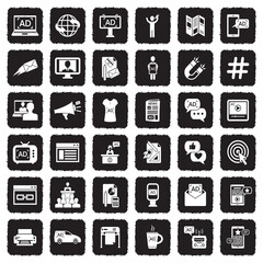 Advertising Icons. Grunge Black Flat Design. Vector Illustration.