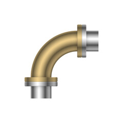 Pipe vector. Connection by flange fitting. For pipeline construction to transport liquid or gas in industry i.e. crude, oil, natural gas. Also water supply infrastructure in plumbing and irrigation.