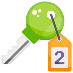 
A hotel room key with door tag in modern flat style 
