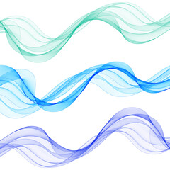 Set of abstract colored waves. Blue waves. eps 10