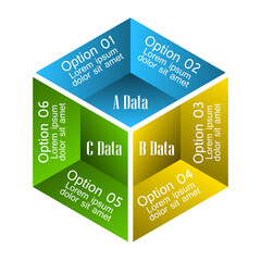 Vector cub infographic. Template for diagram, graph, presentation and chart. Business concept with six options, parts, steps or processes. Abstract background.