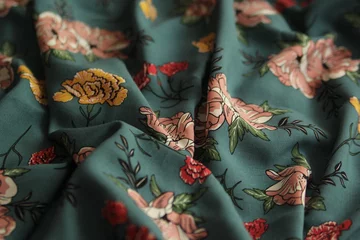 Badkamer foto achterwand staple fabric viscose aquamarine with floral print © Татьяна Ковтун