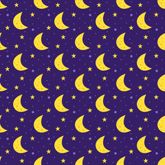 Obraz na płótnie Canvas Space vector flat seamless pattern, background. Moon with stars. Galaxy, science. Futuristic. Cosmos card. Packaging design. For children. Isolated on background. 