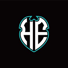 H E Initial logo design with a shield shape