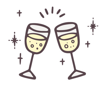 シャンパン グラス 乾杯 パーティ お祝い 誕生日 イベント 手描き おしゃれ かわいい ゆるい 線画 ベクター イラスト