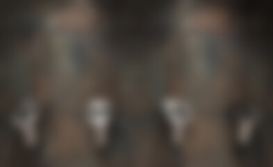 Cabins in a public toilet. Stainless steel urinals. Rusty tile. Industrial dryer. 3D rendering. Unfocused, Blur phototography