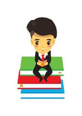 businessman sitting on books