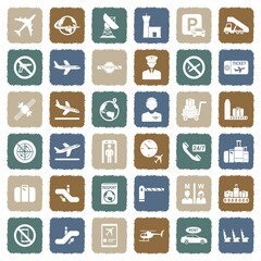 Airport Icons. Grunge Color Flat Design. Vector Illustration.