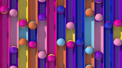 Bright colorful balls rolling. Hard light. Fashion and beauty concept. Abstract animation, 3d render.