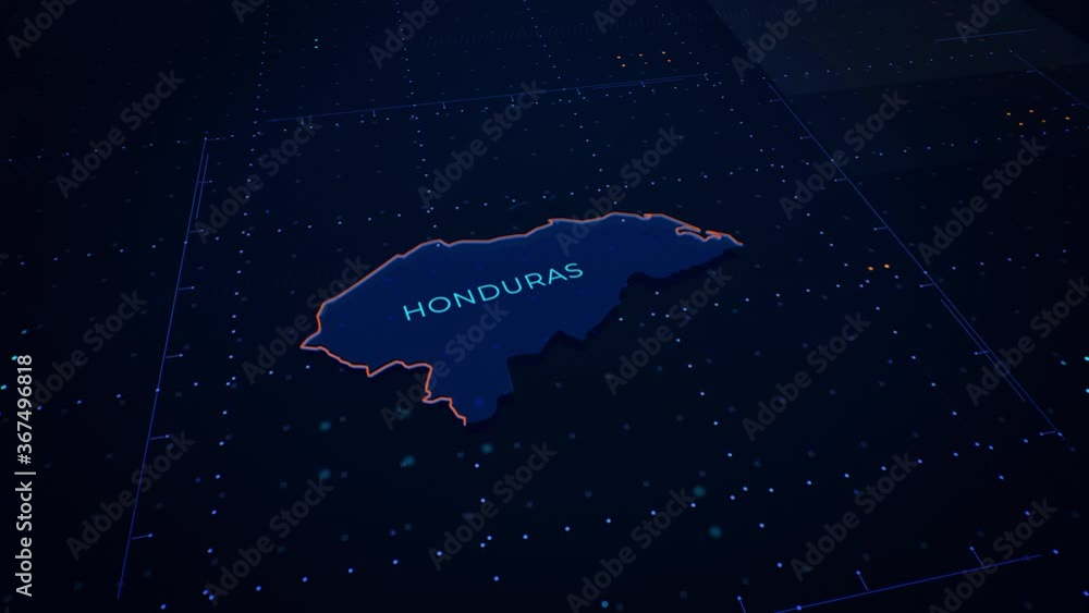 Poster 3d render of honduras map. camera flying through digital space.