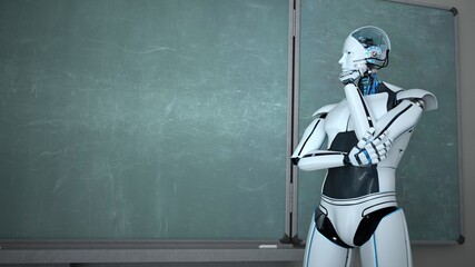 Humanoid Robot Chalk Board Thinking Teacher