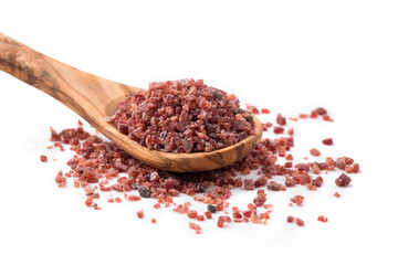 Black himalayan salt in a wooden spoon 