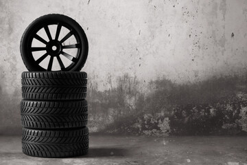 Car tires in the garage
