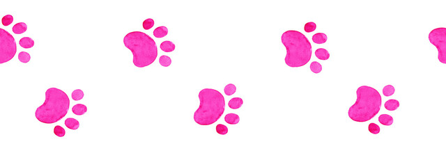 Fototapeta na wymiar Seamless pattern with pink animals cartoon footsteps , watercolor illustration 