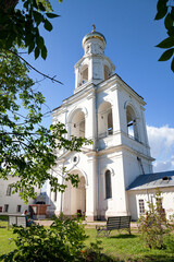 St. George's (Yuriev) Monastery, Veliky Novgorod, Russia - Bell tower of St. George's Monastery. Yurievo village, outskirts of Veliky Novgorod (Novgorod the Great). UNESCO world heritage site.