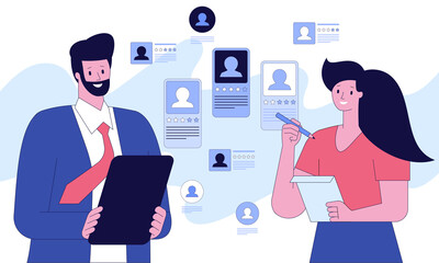 Vector character illustration of headhunter on job interview