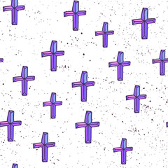 Obraz premium Abstract seamless pattern with religion cross christian hand drawn sign. Beautiful modern texture. Multicolored background for your design, backdrops, wallpaper, wrapping
