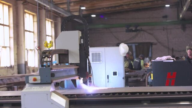 Gas cutting, cnc cutting work. Automatic machine for cutting metal parts