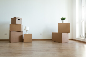 Different cardboard boxes for moving at room