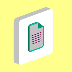 Document page Simple vector icon. Illustration symbol design template for web mobile UI element. Perfect color isometric pictogram on 3d white square. Document page icons for business project.