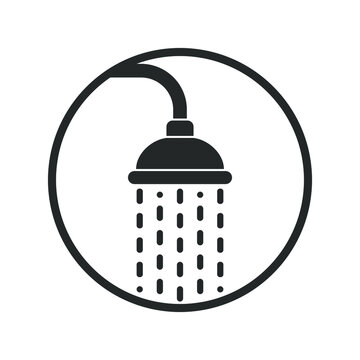 recommend clip art: Shower head icon with trickles water. Douche sign in the circle isolated on white background. Shower or bathroom symbol. Vector illustration