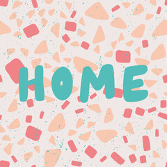 Home. Cartoon illustration Fashion phrase. Cute Trendy Style design font. Vintage vector hand drawn illustration. Vector logo icon.