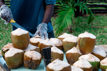 coconut fruit on the table ready to be served