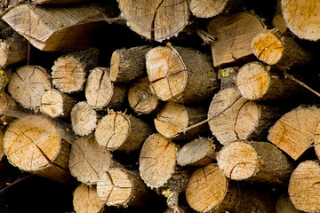 Ein Stapel gesägtes trockenes Holz