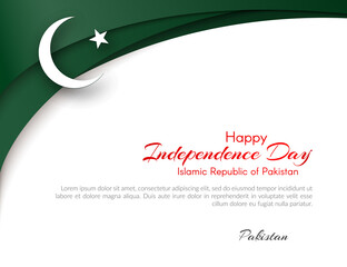Pakistan flag theme Card with waveform ribbon color of the national flag of Pakistan Text of Happy Independence Day For card banner on holiday flag theme National pakistani patriotic background Vector - obrazy, fototapety, plakaty