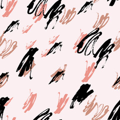 Abstract seamless pattern with Brush Strokes geometric elements. Beautiful modern texture with chaotic painted shapes. Multicolored background for your design. 