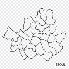 High Quality map of Seoul is a city  The Republic of Korea, with borders of the regions. Map of Seoul for your web site design, app, UI. EPS10.