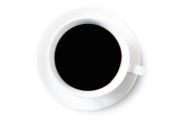 Black coffee in a coffee cup top view isolated on white background. with clipping path.