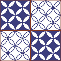 Moroccan and Turkish geoemetic tile seamless vector design, white and blue textile pattern