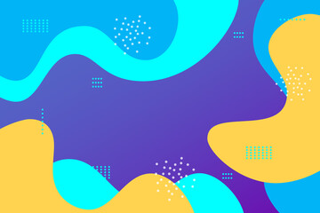 Background template with abstract shapes and color.Bright backdrop with wavy shapes and geometric memphis style Vector background