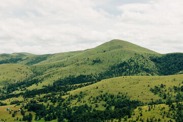 View of a beautiful mountain range in summer time