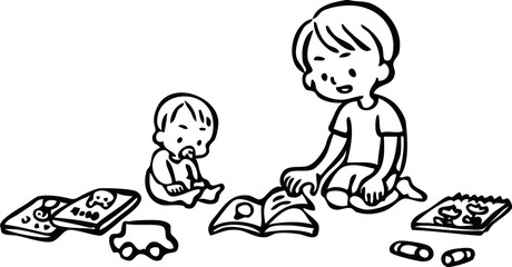 一緒に遊ぶ赤ちゃんと男の子