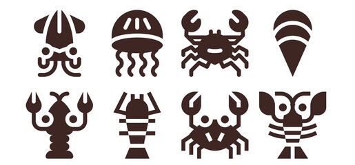 Modern Simple Set of squid Vector filled Icons